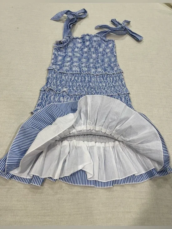 KatieJ NYC Girl's (Tween) Evan Smocked Dress Blue/White Stripes Size Small - Picture 4 of 5